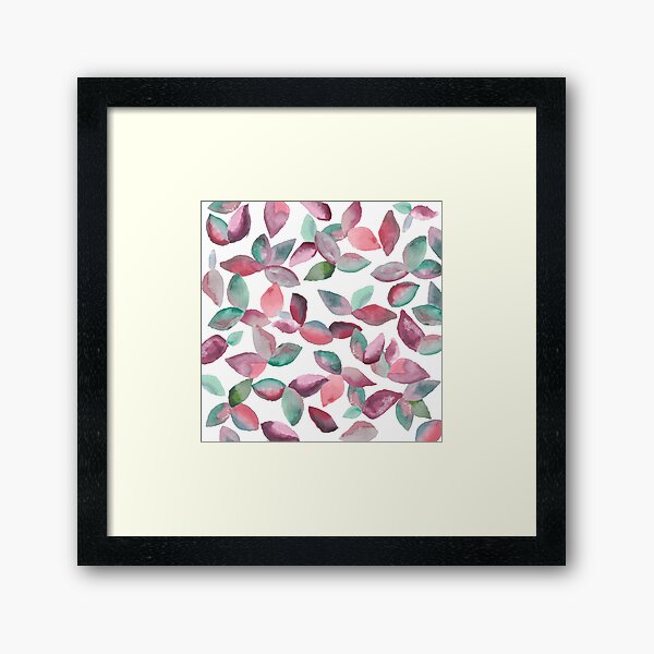 Watercolor Leaves Hand-Painted Red Green Botanical Pattern Framed Art Print