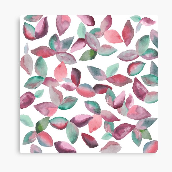 Watercolor Leaves Hand-Painted Red Green Botanical Pattern Canvas Print