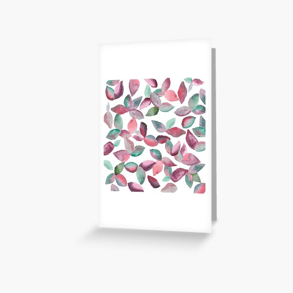 Watercolor Leaves Hand-Painted Red Green Botanical Pattern Greeting Card