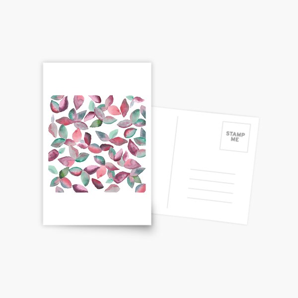 Watercolor Leaves Hand-Painted Red Green Botanical Pattern Postcard