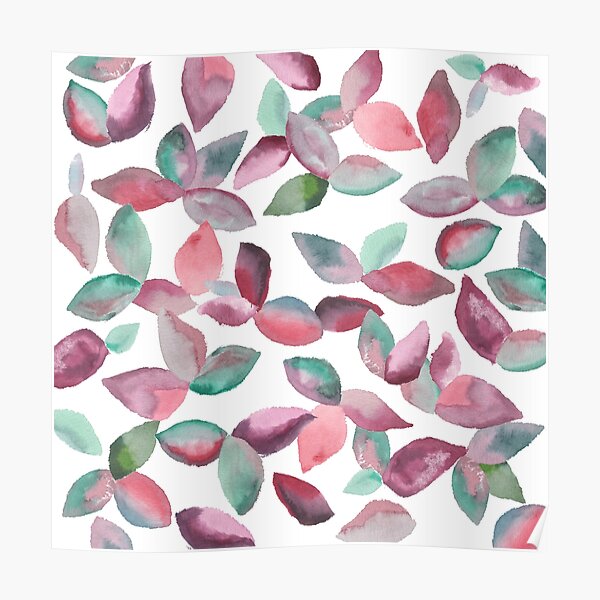 Watercolor Leaves Hand-Painted Red Green Botanical Pattern Poster