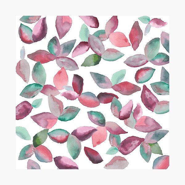Watercolor Leaves Hand-Painted Red Green Botanical Pattern Photographic Print