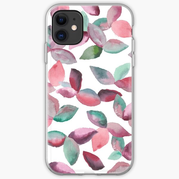 Watercolor Leaves Hand-Painted Red Green Botanical Pattern iPhone Soft Case