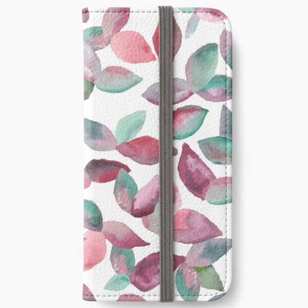 Watercolor Leaves Hand-Painted Red Green Botanical Pattern iPhone Wallet