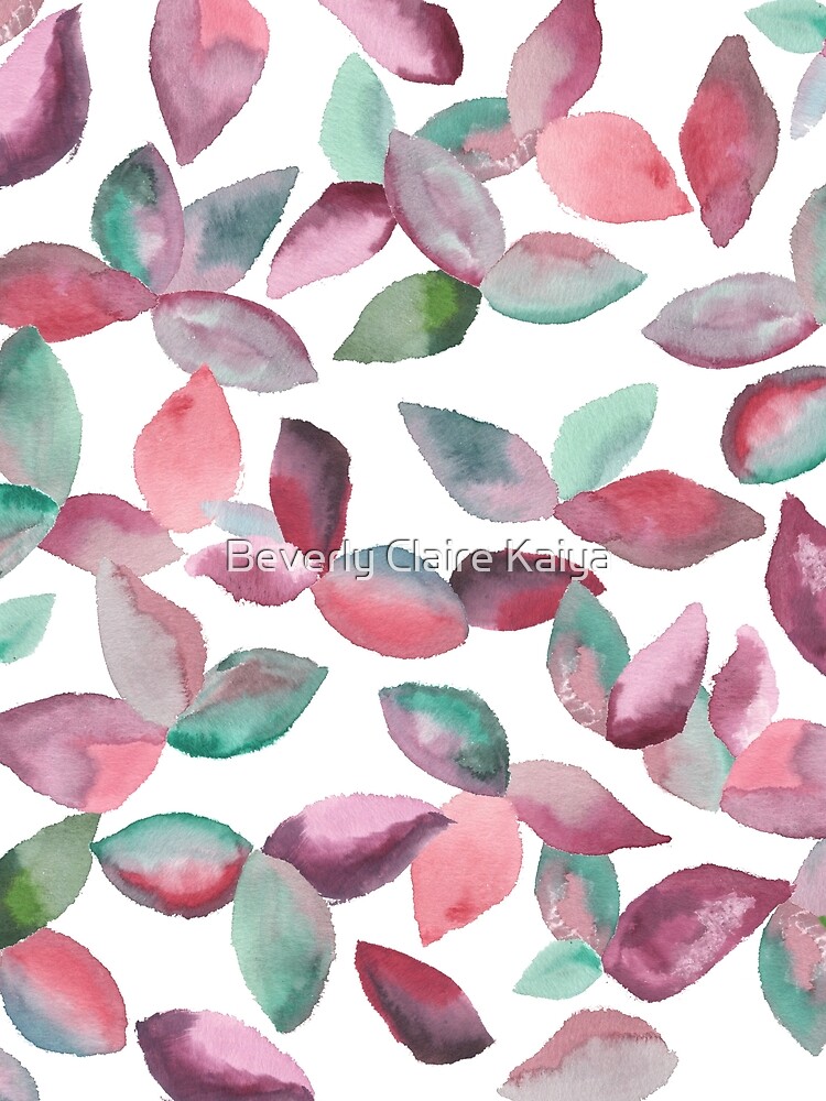 Watercolor Leaves Hand-Painted Red Green Botanical Pattern by beverlyclaire