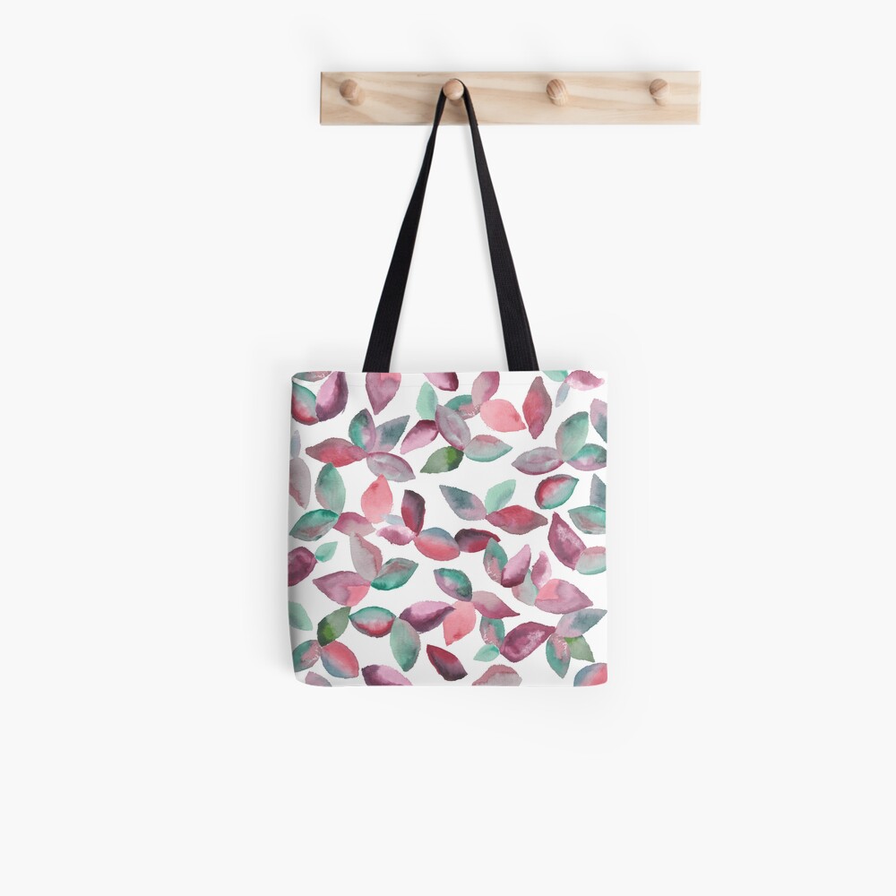 Watercolor Leaves Hand-Painted Red Green Botanical Pattern Tote Bag