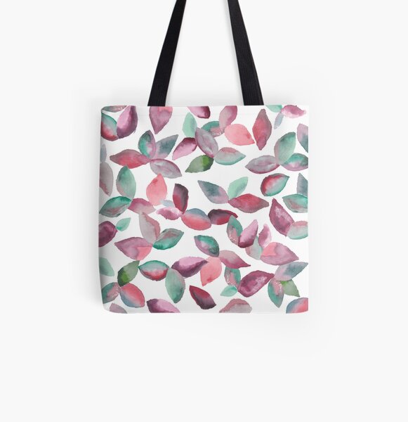 Watercolor Leaves Hand-Painted Red Green Botanical Pattern All Over Print Tote Bag