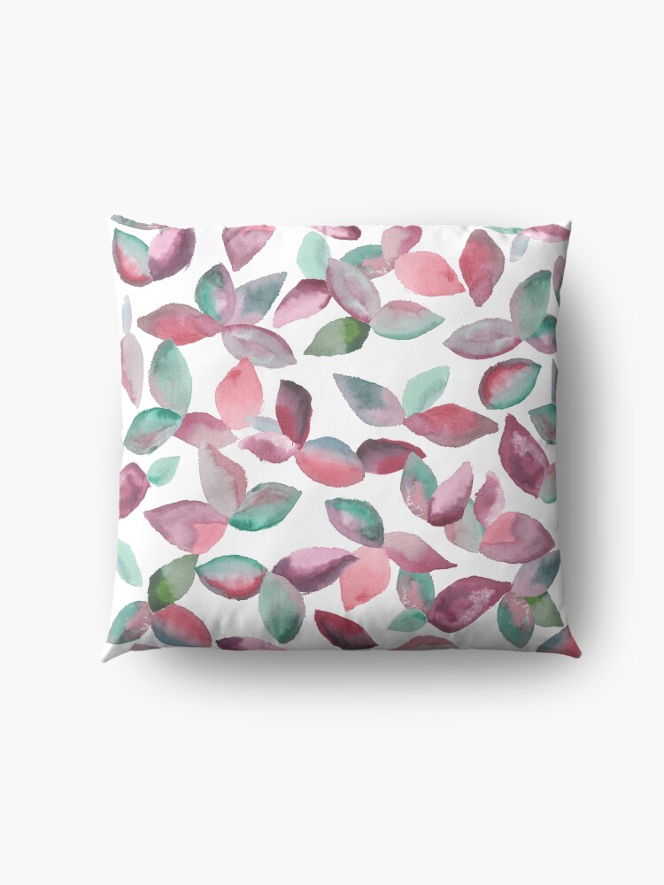 Alternate view of Watercolor Leaves Hand-Painted Red Green Botanical Pattern Floor Pillow