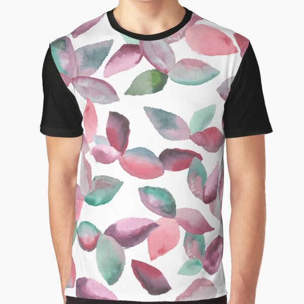 Watercolor Leaves Hand-Painted Red Green Botanical Pattern Graphic T-Shirt