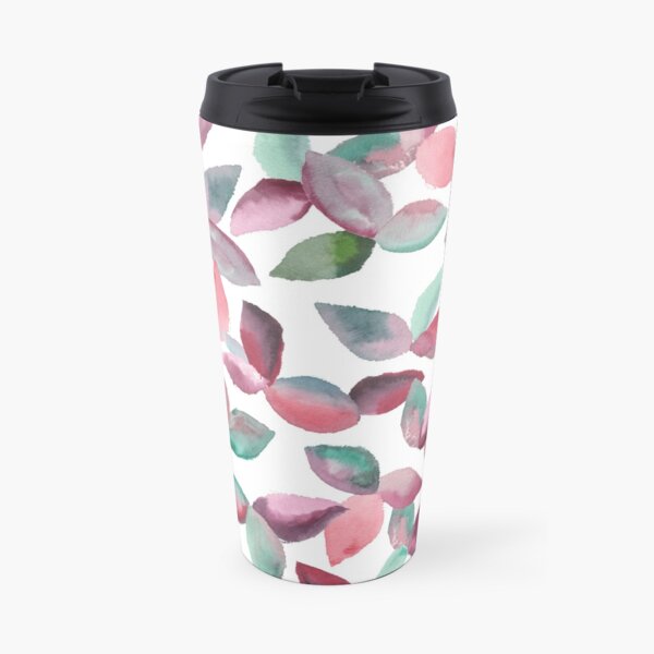 Watercolor Leaves Hand-Painted Red Green Botanical Pattern Travel Mug
