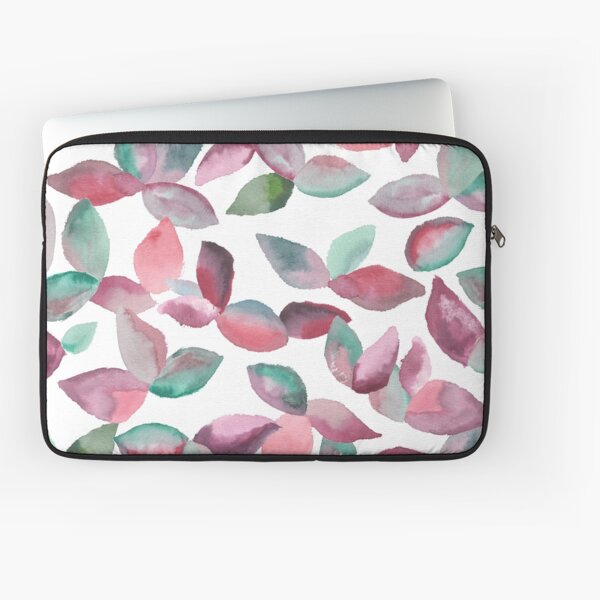 Watercolor Leaves Hand-Painted Red Green Botanical Pattern Laptop Sleeve