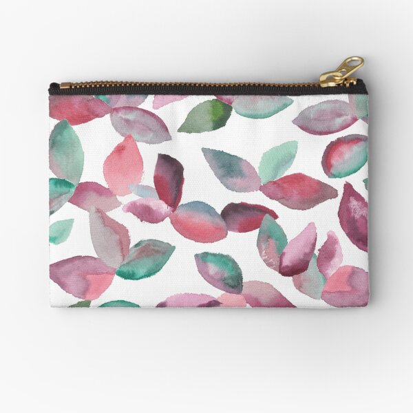 Watercolor Leaves Hand-Painted Red Green Botanical Pattern Zipper Pouch