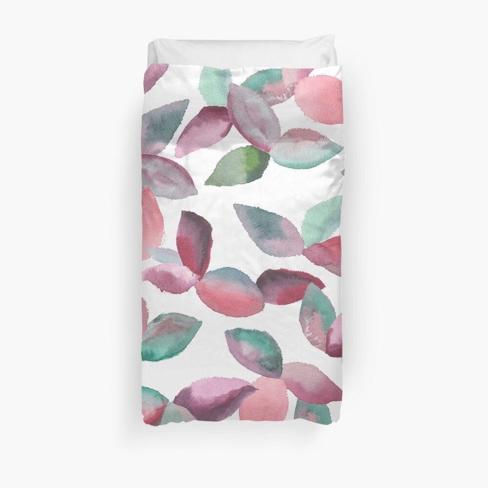 Watercolor Leaves Hand-Painted Red Green Botanical Pattern Duvet Cover