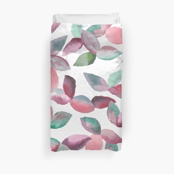 Watercolor Leaves Hand-Painted Red Green Botanical Pattern Duvet Cover