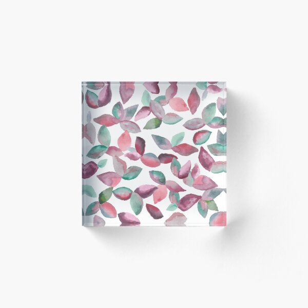 Watercolor Leaves Hand-Painted Red Green Botanical Pattern Acrylic Block
