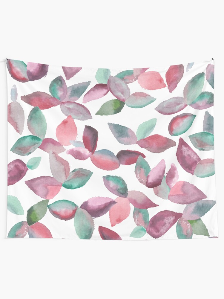 Alternate view of Watercolor Leaves Hand-Painted Red Green Botanical Pattern Tapestry