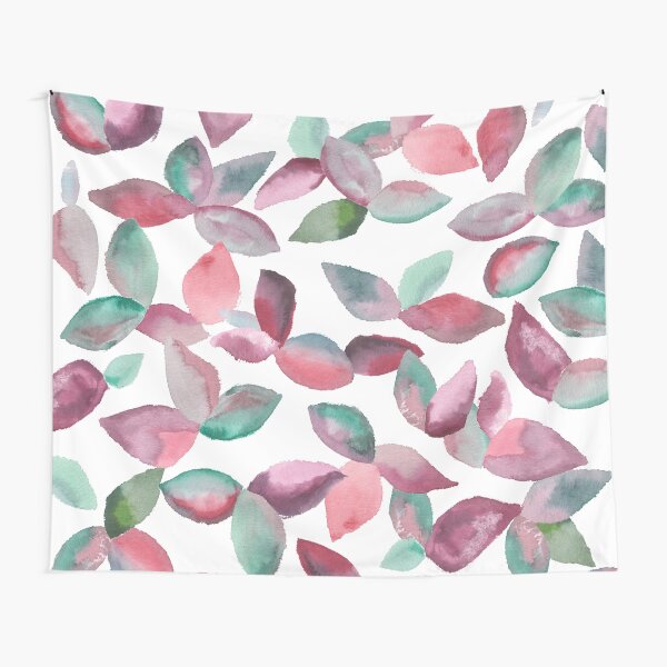 Watercolor Leaves Hand-Painted Red Green Botanical Pattern Tapestry