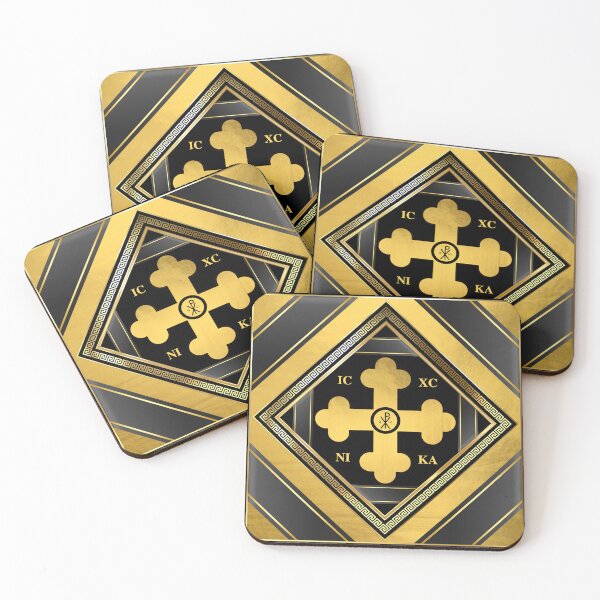 Item preview, Greek Orthodox Cross Black Gold Trim ICXC NIKA designed and sold by Yiorgos Designs.