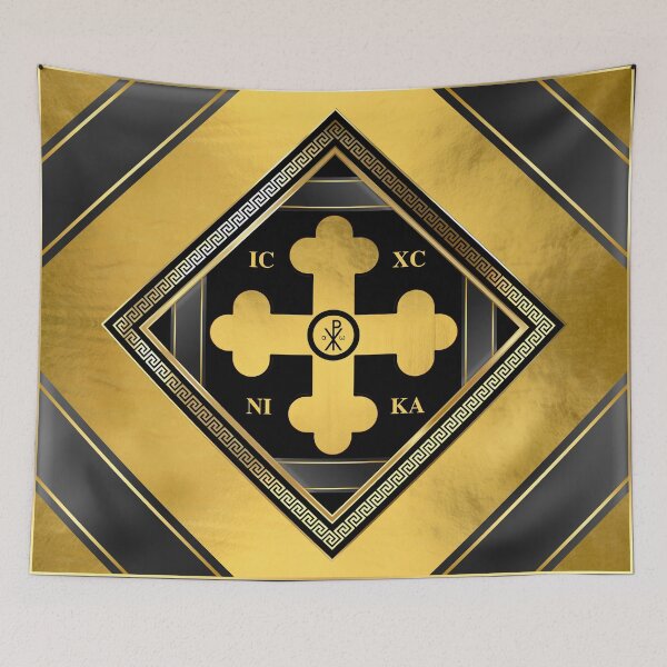 Item preview, Greek Orthodox Cross Black Gold Trim ICXC NIKA designed and sold by Yiorgos Designs.