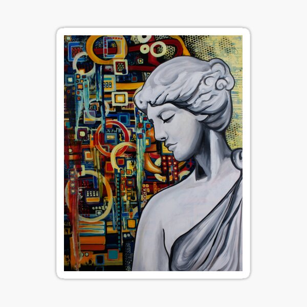 Estatua griega de Athena en arte callejero de fondo abstracto de color primario Pegatina