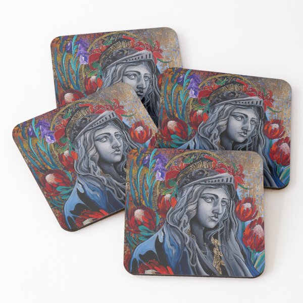 Item preview, roman goddess, Minerva surrounded by protea and stencils designed and sold by Kelsey Nowaczynski Baker.