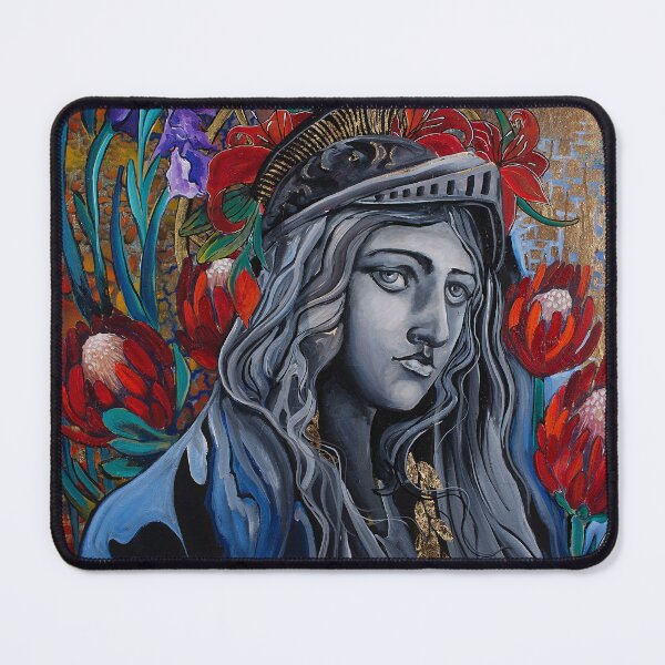 Item preview, roman goddess, Minerva surrounded by protea and stencils designed and sold by Kelsey Nowaczynski Baker.