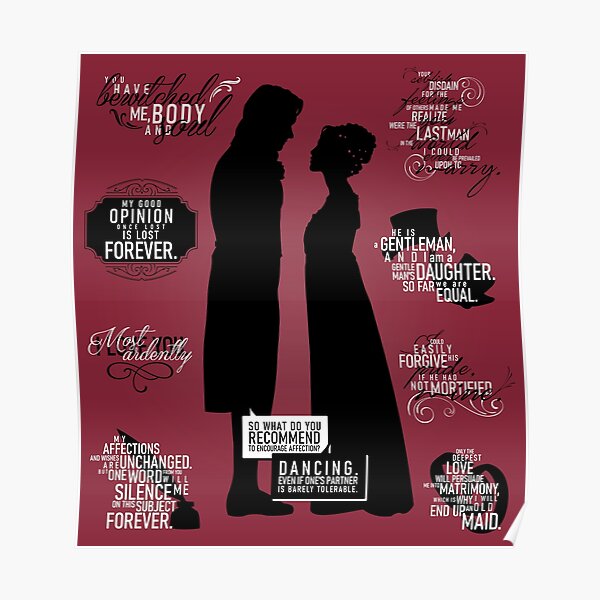 Pride And Prejudice Lizzie And Darcy Quotes Poster For Sale By Firlachieldraws Redbubble