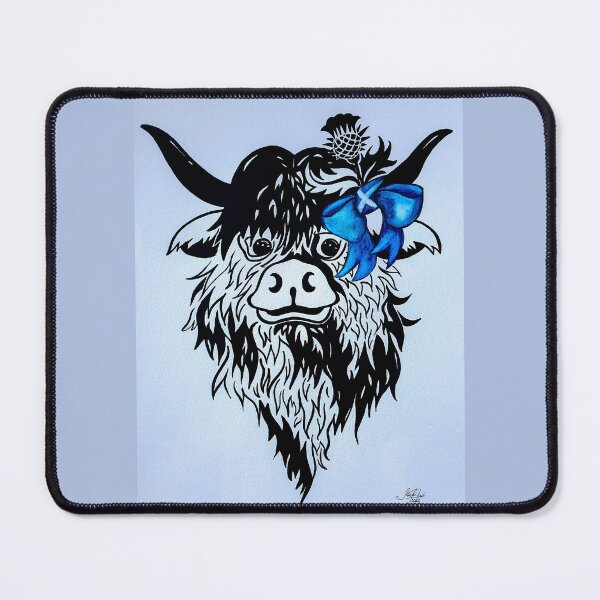 Item preview, Scottish Highland with a bow, edited ink drawing designed and sold by MariDaniArt.