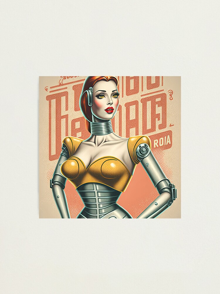 Vintage retro style female robot Lámina fotográfica