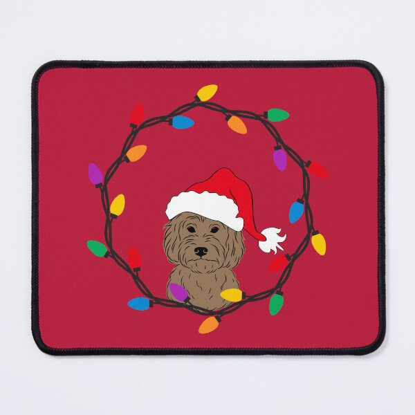 Item preview, Goldendoodle with Santa Hat and Christmas Lights designed and sold by SeasonalDogs.
