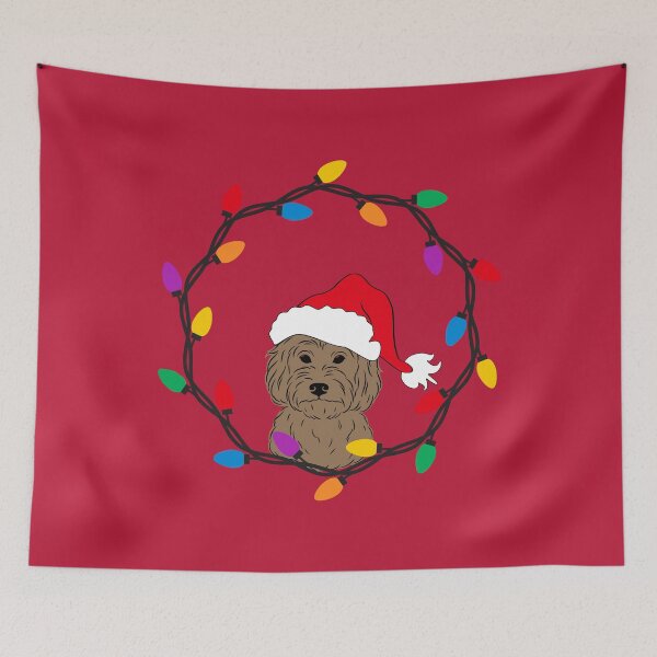 Item preview, Goldendoodle with Santa Hat and Christmas Lights designed and sold by SeasonalDogs.