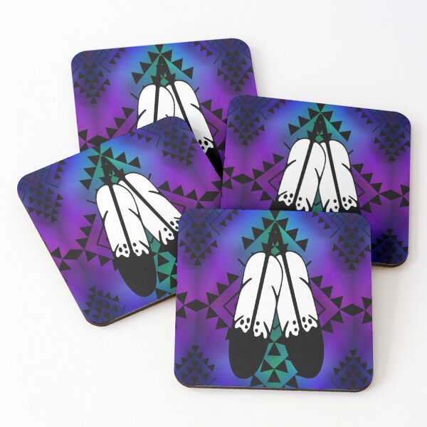 Item preview, Teal / Purple / Aqua Gradient / Black Double Feather Native Print designed and sold by JMWCD.
