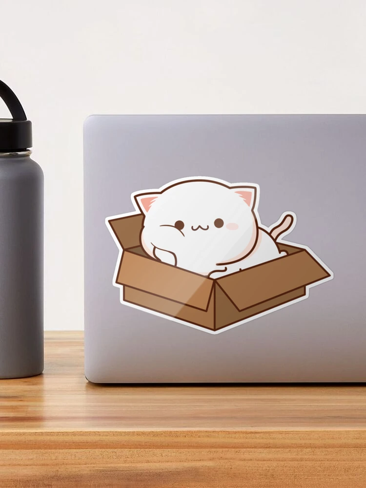 Pink Kawaii Cat In A Box | Sticker