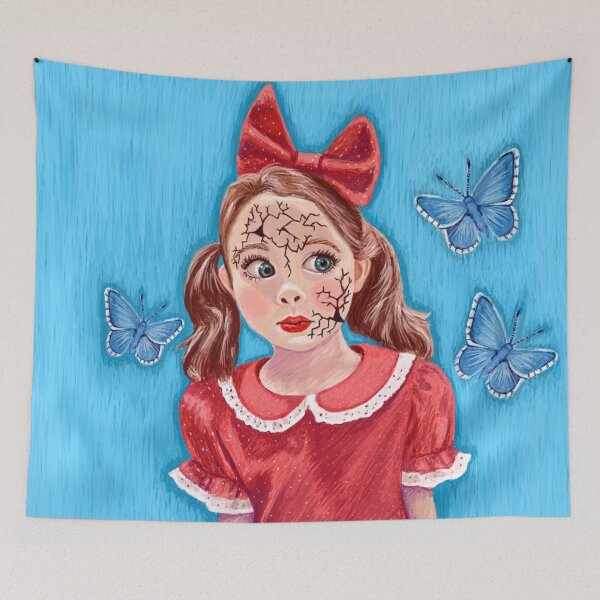 Item preview, Broken Doll with Blue Butterflies  designed and sold by Michelle Force  Bowden.