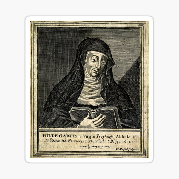 Vista previa del artículo con la obra «Grabado de retrato de Santa Hildegarda de Bingen», diseñado y vendido por softbluehum.