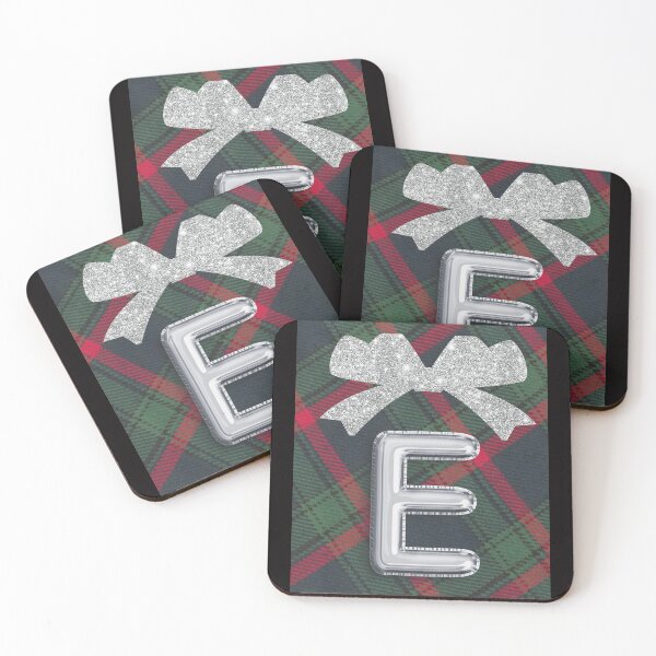 Item preview, Glorious Red and Green Plaid with  Glittering Bow and Puff Initial-E designed and sold by SunMoonBeyond.