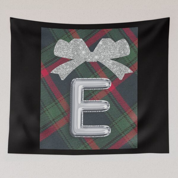 Item preview, Glorious Red and Green Plaid with  Glittering Bow and Puff Initial-E designed and sold by SunMoonBeyond.