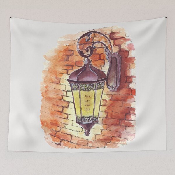 Item preview, Vintage Lantern on Red Brick Wall - Watercolor illustration designed and sold by Wolshebnaja.