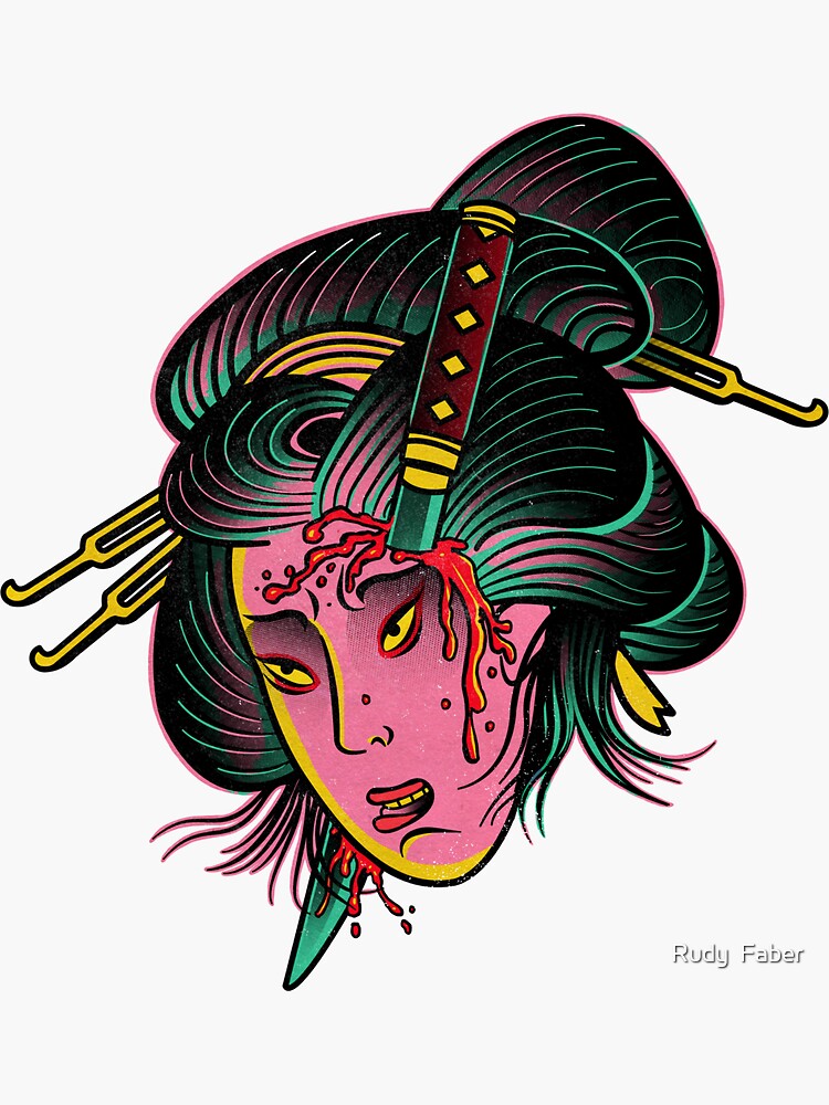 Thumbnail 3 of 3, Sticker, Namakubi Tattoo | Neon Pink designed and sold by Rudy  Faber.