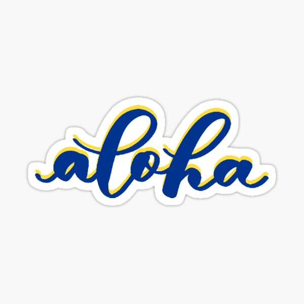 Aloha from Hawaii in Blue Yellow Brush Lettering Sticker