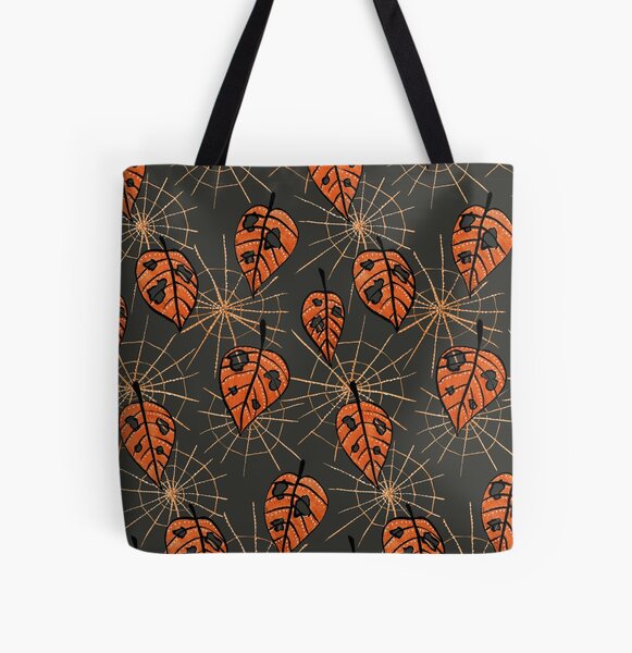 Orange Leaves With Holes And Spiderwebs All Over Print Tote Bag