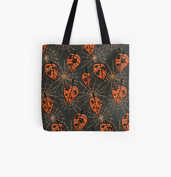 Orange Leaves With Holes And Spiderwebs All Over Print Tote Bag