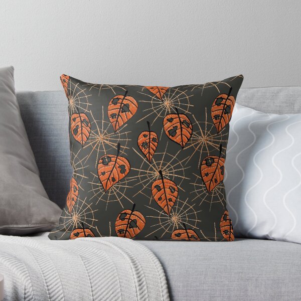 Orange Leaves With Holes And Spiderwebs Throw Pillow