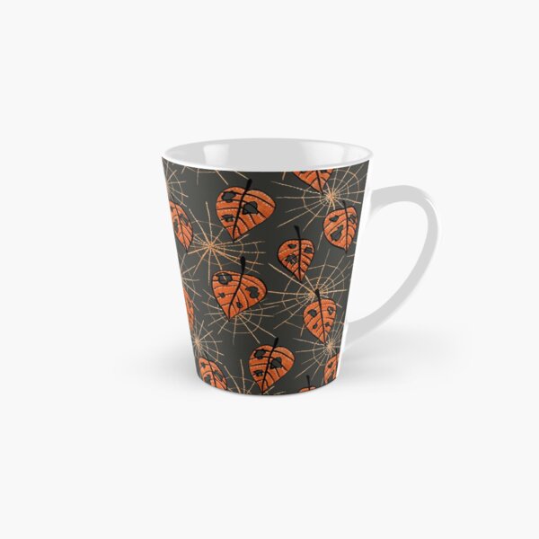 Orange Leaves With Holes And Spiderwebs Tall Mug