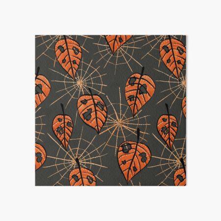 Orange Leaves With Holes And Spiderwebs Art Board Print
