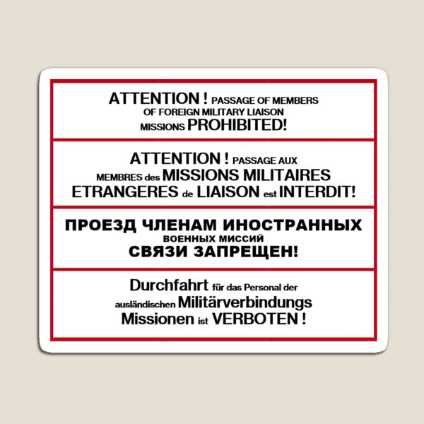 Item preview, Nachbildung des Sperrgebietsschilds der Alliierten Militärverbindungsmission aus dem Kalten Krieg designed and sold by Cold War Conversations.