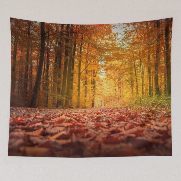 Item preview, Colourful autumn forest with dry fallen orange leafs  designed and sold by Durgaa D.