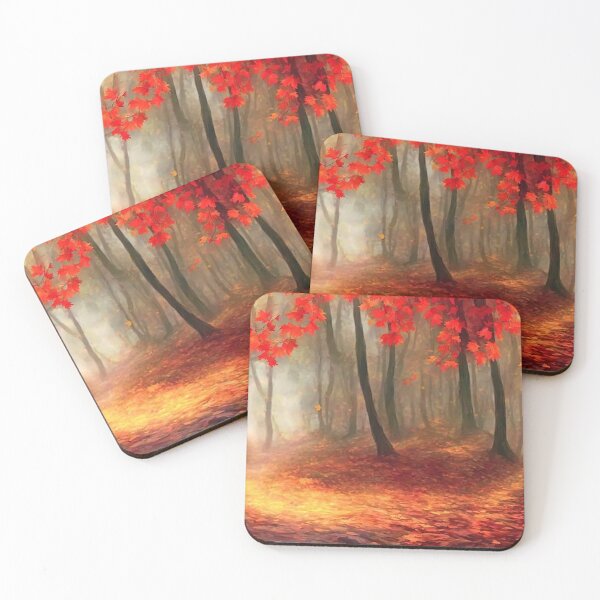Item preview, Colourful and bright autumn forest with fallen leafs designed and sold by Durgaa D.