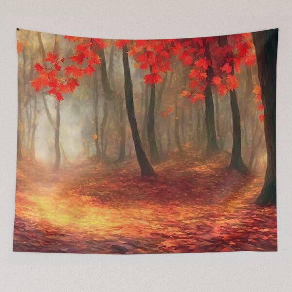 Item preview, Colourful and bright autumn forest with fallen leafs designed and sold by Durgaa D.