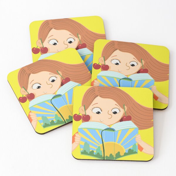 Item preview, girl with cherries is reading a book with a sun on the cover designed and sold by duxpavlic.